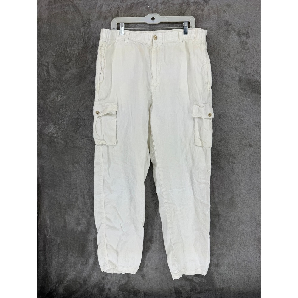 Tommy Bahama Linen Pants Mens L Relax White Cargo EUC
